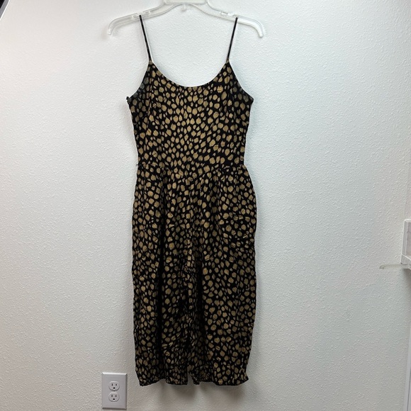 80s vintage Popi brand. Disco streetwear crop leg jumpsuit gold cheetah spots. - Picture 2 of 11